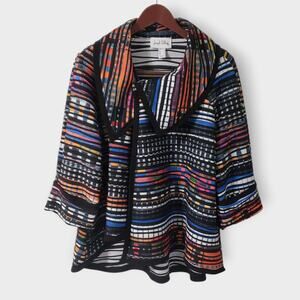 Joseph Ribkoff Colorful Abstract Textured Cape Jacket Sz 12 Artsy Eccentric